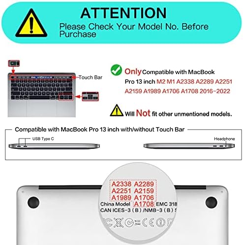 MOSISO е Съвместим с 13-инчов корпус MacBook Pro M2 2023, 2022, 2021- A2338 M1 A2251 A2289 A2159 A1989 A1708 A1706, пластмасов твърд калъф с текстура от въглеродни влакна, защитно фолио за екрана и клавиа