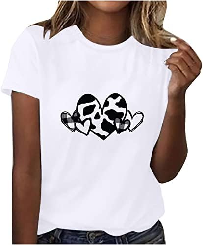 Тениска с изображение на Сърцето Любов за Жените, Лятна Тениска с Къс Ръкав За Момичета, Ежедневни Сладки Тениски, Топ