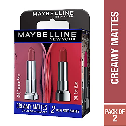 Крем матово червило на Maybelline New York Color Sensational, опаковки от две (наситен рубинен цвят + нотка