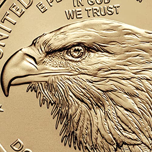 Монети, в кюлчета с американския златен орел MS-70 без знака на ментата 2023 година с тегло 1 унция (етикет с флага