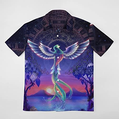 Мъжки Хавайска Риза Mythical Spirit Phenix с Къс ръкав и Джоб, Оборудвана Топ Копчета, Забавен