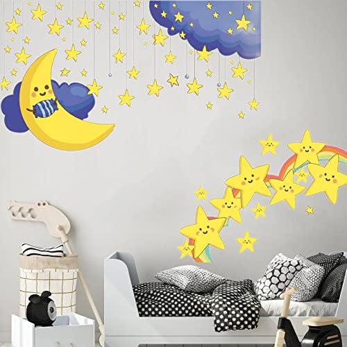 Стикери за стена с Луната и Малки Звезди, Стенни Стикери за Спални, Стенни Художествена Картина за Всекидневна Декор за Детска стая
