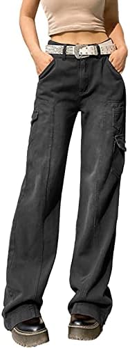 MIASHUI Дънкови Разкроена Панталони за Жени, по-Големи Размери, Дамски Ежедневни Модни Панталони с Висока Талия, С Няколко Джобове, по-Големи Размери