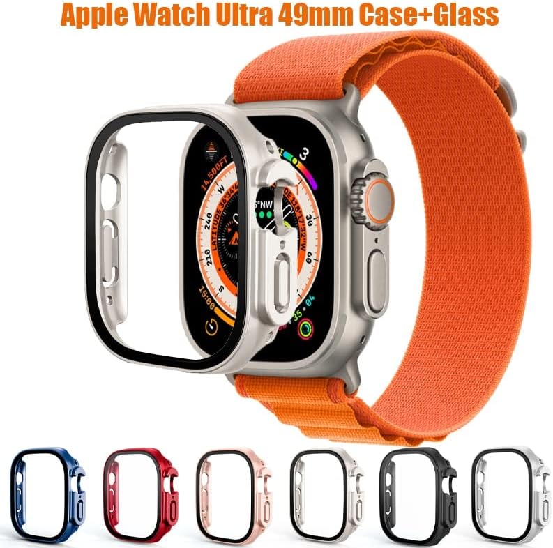 Стъкло Wscebck + Калъф за Apple Watch Case 49 мм Броня, Закалена Калъф Apple Watch Ultra Screen Protector Iwatch Serie Ultra 49 мм калъф (Цвят: бриллиантово-синьо, размер: Ultra 49 мм)