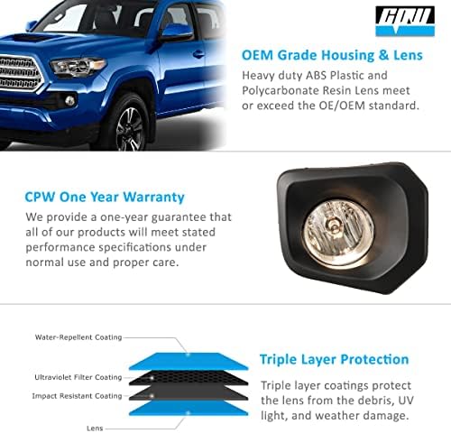 Фарове за мъгла CPW са Съвместими с [ 2017 2018 2019 2020 2021 2022 Toyota Tacoma] Двойка фарове за мъгла, фаровете в броня с прозрачни лещи + Инсталация + Комплект ключове