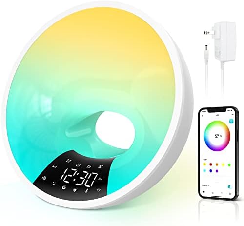 Будилник Sunrise Smart Wake Up Light FM-Радио за спални, Поддръжка на приложения и Алекса, Средство за заспиване, Двоен будилник,