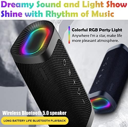 Портативните Bluetooth говорители Водоустойчив IPX6 - Led осветление RGB - Усилвател за бас - чудесно за телефони, таблети, лаптопи, мобилни телефони, разходки - Черен