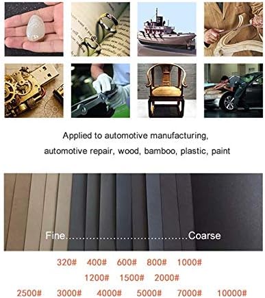 SHENGANG 42шт Водоустойчива шкурка Шкурка от 320 до 10 000, 9 x 3,6, Идеален за пребоядисване на мебели от дърво, шлайфане на метал и автомобилни полиране, от 10 000