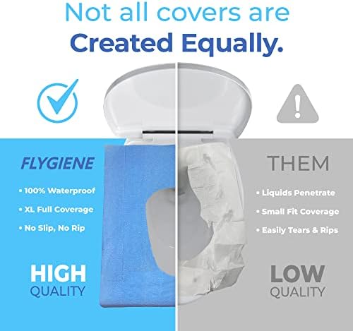 Калъфи за седалките на тоалетната чиния FLYGIENE за Еднократна употреба | Водоустойчив XL Еднократни покривала за седалките