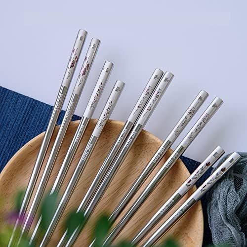 Комплект многократна употреба пръчки и лъжици YAPULLYA, Корейската лъжица и Пръчици за хранене с дълга дръжка от неръждаема стомана,