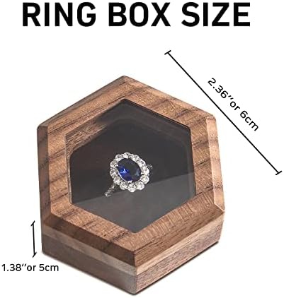 Дървена кутия за пръстени Wislist със стъклен прозорец за предложения - Перфектния Калъф за годежен пръстен - Подарък кутия