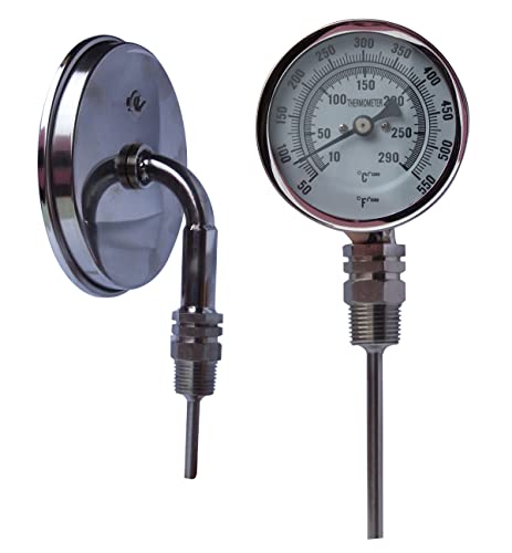 Термометър за тръби от неръждаема Стомана KT ТЕРМО и Термометър за Приготвяне на Биметаллическим Циферблат, 3 Циферблат, 2,5 на Пръчка, 0-250 ° F/-20-120 ° C, Точност -1%, Регули