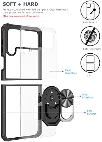 Чудесен Прозрачен калъф с поставка за Samsung Galaxy Z Flip4 5G, Тънък калъф със защита от падане за Galaxy Z Flip