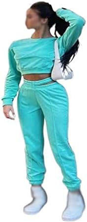 JYDBRT Есенна Градинска дрехи, комплекти от 2 теми, спортен костюм, женски съкратен топ с дълъг ръкав и кръгло