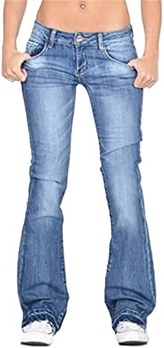 Дамски Разкроена дънки-клеш със средна засаждане, Ретро и Класическите Дънкови панталони с широки штанинами за отслабване,