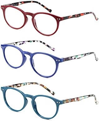 Очила за четене MDee, 3 опаковки, дамски класически кръгли сини очила за четене, блокер светлина, женски извити