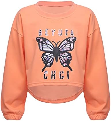 Hoody с принтом пеперуди за момичета Jhaoyu, тениски с дълъг ръкав, Пуловер, Съкратен Топ за Танци, Спортна риза