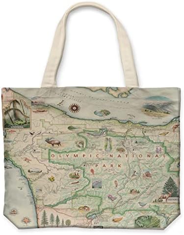 Карта на Олимпийския национален парк Xplorer Maps Холщовая чанта-тоут с дръжки, Тъканно чанта за пазаруване на продукти,