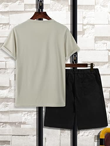 Мъжки дрехи LUBOSE от две части, тениска с образа на мечка и слоган и къси панталони с завязками на талията (Цвят:
