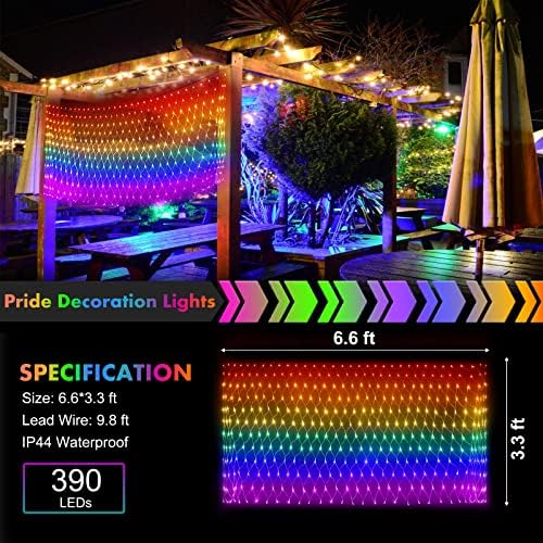 Флаговые Светлини Гордост на открито, 6,6x3,3 фута, Декоративни осветителни тела LGBTQ Гордост за градината, с възможност за свързване, 390LED Водоустойчива с преливащи се ?