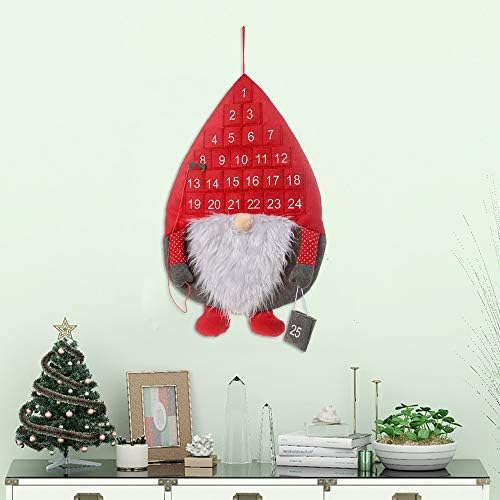 Ewolee Коледен Адвент-Календар, Шведски Календар за Обратно броене Tomte Santa Gnome 2022 с Джобове на 25 Дни за Коледа decor Врати Домашен Офис (Червен)