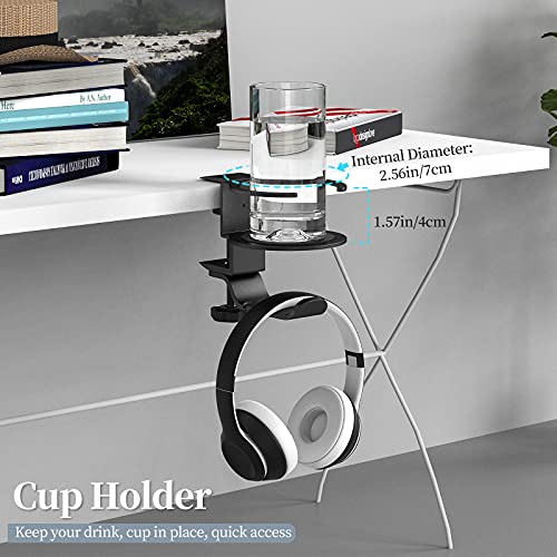 Закачалка за слушалки MoKo с Подстаканником, Универсална Поставка за слушалки, 2 в 1, Регулируема Завой на 360 °, Алуминиев Кука за слушалки, Подходящ за всички размери с