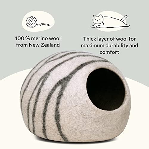 Котешка легло MEOWFIA Premium Felt Cave - Легло, ръчно изработени от мериносова вълна за котки и Котенца (Светли нюанси)