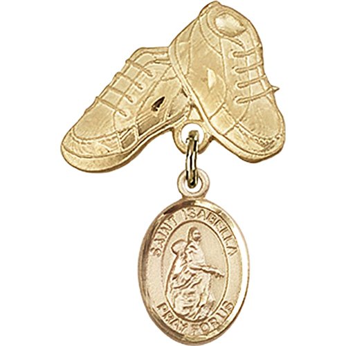 Детски иконата със златен пълнеж с талисман Свети Изабела Португалска и игла за детски сапожек 1 X 5/8 инча