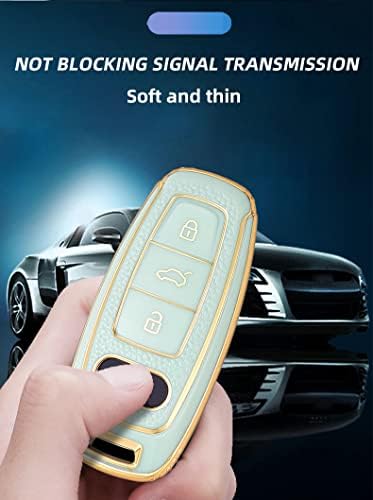 SANRILY Калъф-Ключодържател от Текстурирана кожа със Златист край за Audi Q7 2020 2021 Q8 A8 A6 A7 Etron,