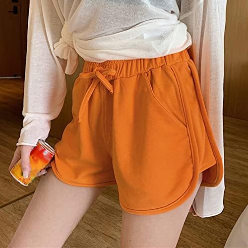 Дамски Стегнати Обикновена къси панталони за йога iLUGU прасковен цвят на цвят, с джобове за упражнения за Бедрата
