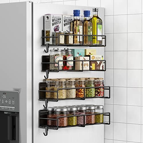 GOANDO 4 Опаковки Магнитна Поставка за подправки за Хладилник с Електронен Органайзер за подправки в хладилника Магнитен