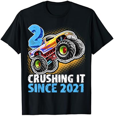2 Сокрушающий Това От 2021 г. Камион Чудовище 2-ри Рожден Ден на Тениска За Момчета