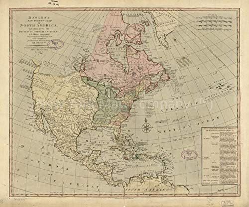 Карта на 1784 година | Нова покет карта на Северна Америка Боулза, разпределена на провинция, Колонии,