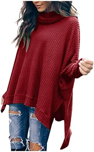 Дамски Пуловери Однотонного Цвят С Асиметрично деколте и Дълъг Ръкав, Вязаный Пуловер с Висока Воротом