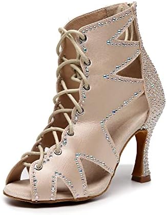SWDZM/Дамски Обувки за латино Танци, Кристали, Бални Обувки за Салса, Вечерни Ботильоны за танц на високи токчета, модел-QJW9004