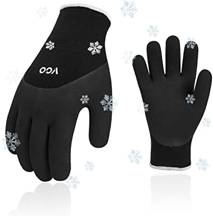 Вго... 2 Чифта зимни работни ръкавици за фризера с двойна подплата от гума с латексово покритие за тежки работи на открито (Размер L, black, RB6032)