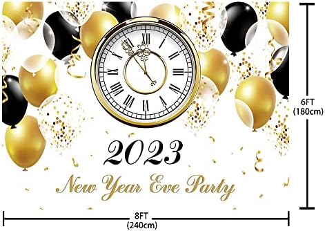 AIBIIN 8x6ft Щастлива нова година на Фона 2023 Златни и Черни балони Време Часовници Фон За Снимки Аксесоари за Партита в Навечерието на Новата Година Карнавалните Украса