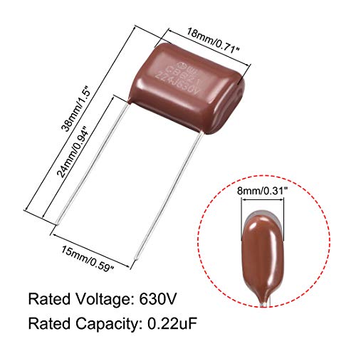 uxcell CBB21 Метализирани Тъкани Филм кондензатори 630 В 0,22 на icf за Електрически Вериги, Енергоспестяващи лампи, Опаковки