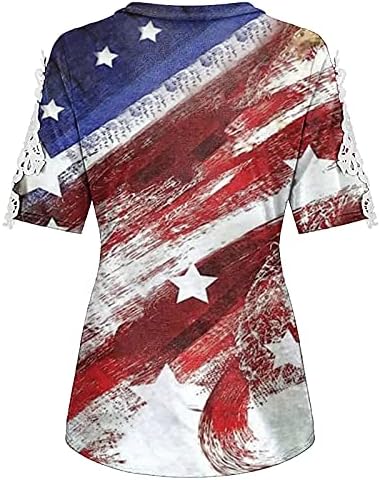 Лейси Лоскутная Тениска за Жени, Лятна Ежедневни тениски с V-образно деколте и Американския Флаг, на 4 юли, Патриотическая Тениска с Къс Ръкав, Блуза