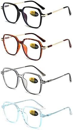 YQJYWZTF 4 Опаковки Големи Очила за Четене, Нападение от Синя Светлина, за Жени, Мъже, Компютърни Читатели, Модни Очила