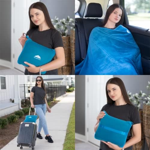 BlueHills Висококачествено меко плюшевое пътното одеяло Value Pack, комплект от 3 стоки, необходими за полет в самолет, в
