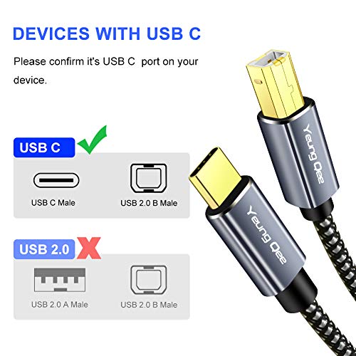 Кабел за принтер Йънг Qee USB C 30 метра, от USB Type C до USB 2.0 Type B Кабел за принтер и скенер, Съвместими