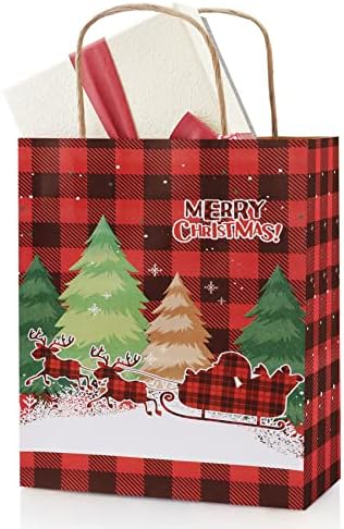 Пакети за Коледни подаръци, 24 Опаковки Малките Пакети За Коледни подаръци С дръжка, Коледен Крафт-пакет, Празнични Опаковки, Хартиени Опаковки с Коледни Щампи за Ко