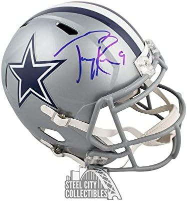 Голям футболен каска Далас Каубойс Speed с автограф от Тони Romo - БАН COA - Каски NFL с автограф