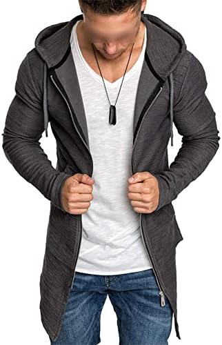 Мъжки Дълго яке-жилетка, Пуловер с качулка с цип дълъг ръкав, Леко Вязаное палто с джобове, отворено Отпред