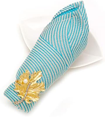 САМО 6 броя от сплав във формата на листа, вградени диаманти Обтегач за салфетки, Кърпа за устата, Кърпа, прибори за хотела маса (Цвят: златен размер: един размер)