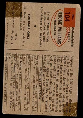 1954 Боуман 104 Джером Уилямс Филаделфия Игълс (Футболна карта) ЛОШ Игълс Джорджтаун