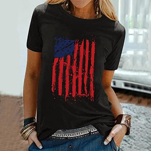 На 4 юли Тениски Ризи за Жени С Къс Ръкав И Кръгло Деколте, Туники, Блузи американския Флаг на Звезди Шарени