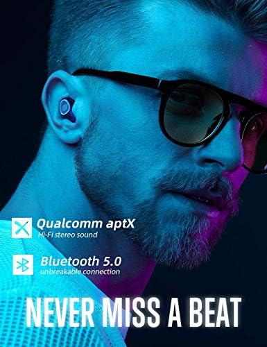 Безжични слушалки Cystereo, Слушалки Fusion Bluetooth 5.0, Слушалки в ушите с микрофон, с aptX, Дълбоки баси, Водоустойчив IPX 7, Сензорно управление, намаляване на шума CVC 8.0, Калъф за