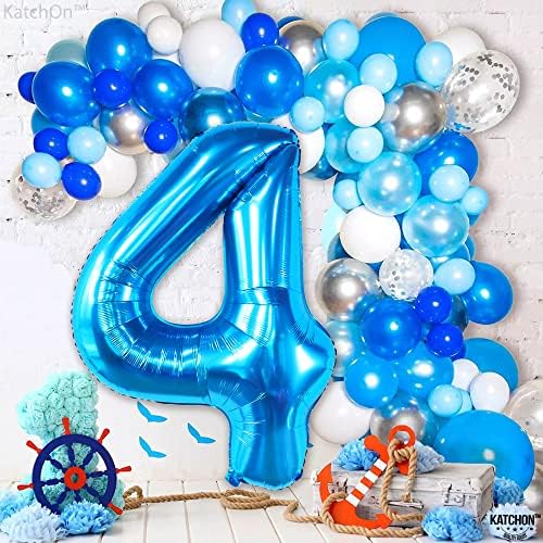 KatchOn, Син Стая с 4 балони - Големи от 50 инча, с гелиевой подложка | Сини балони от фолио на 4-ти рожден ден за партита на 4-ти рожден ден | Сини Декорации на 4-ти рожден ден ?